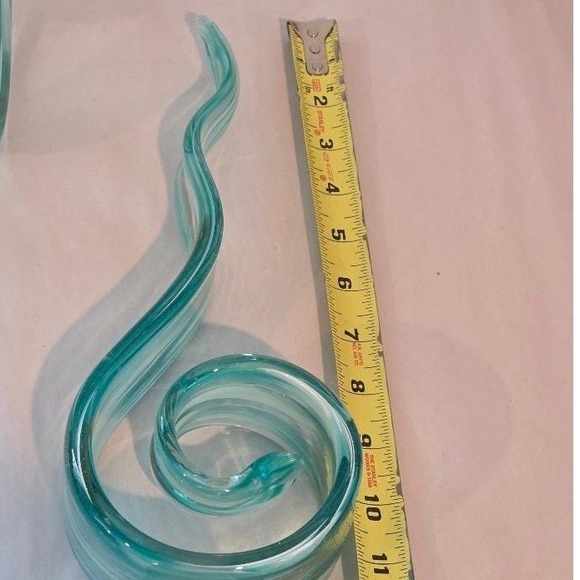 Vintage MCM Murano Style Art Glass Ribbon Swirl Sculpture Set Teal Gold - Picture 12 of 16